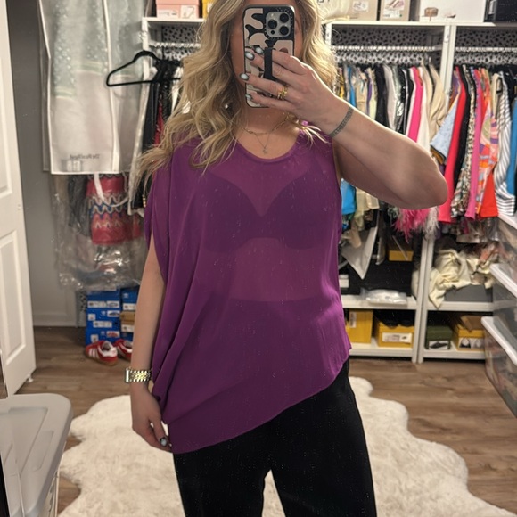 Helmut Lang 1 Arm Silk Top in Fuchsia